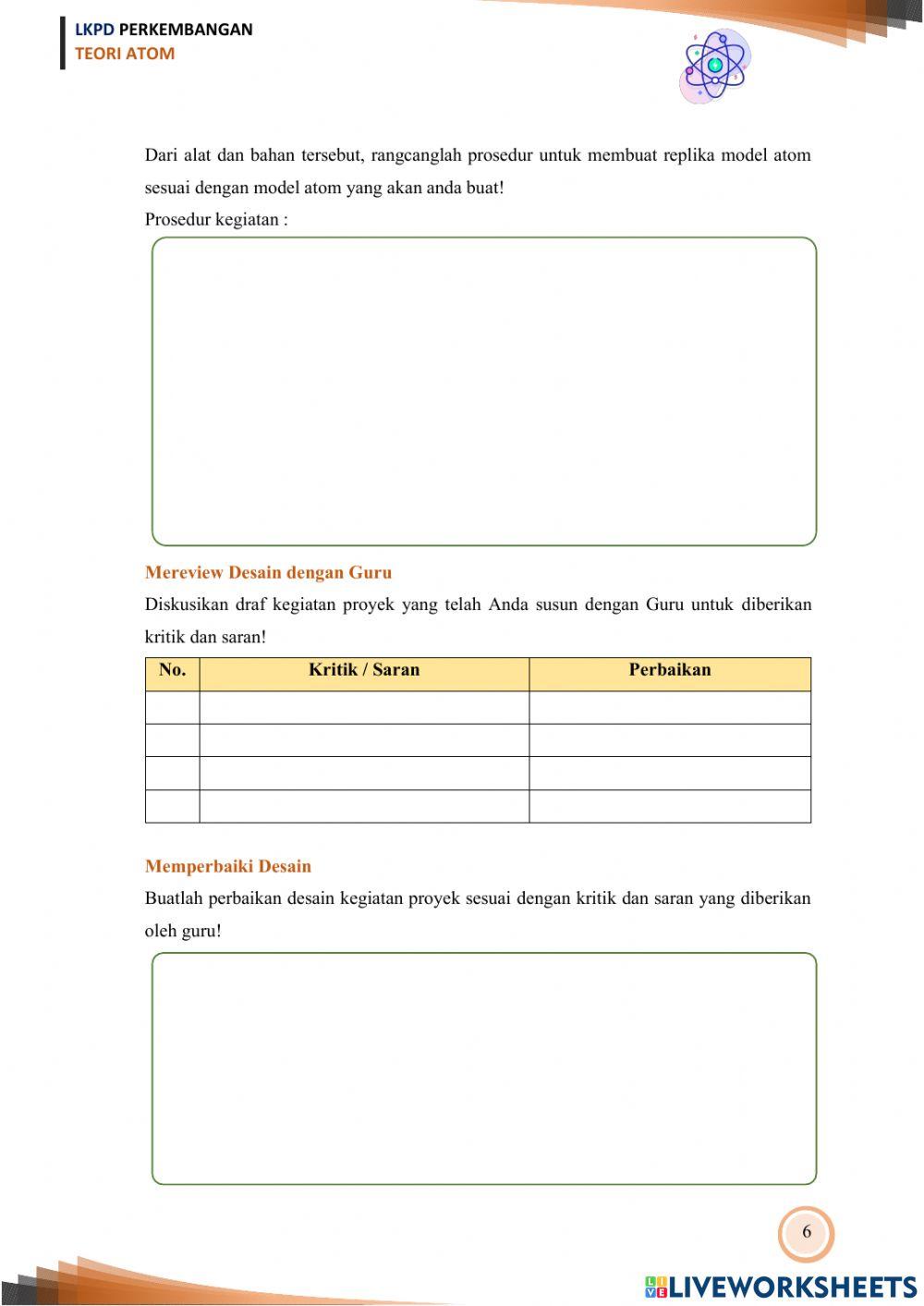 E-LKPD Perkembangan Teori Atom