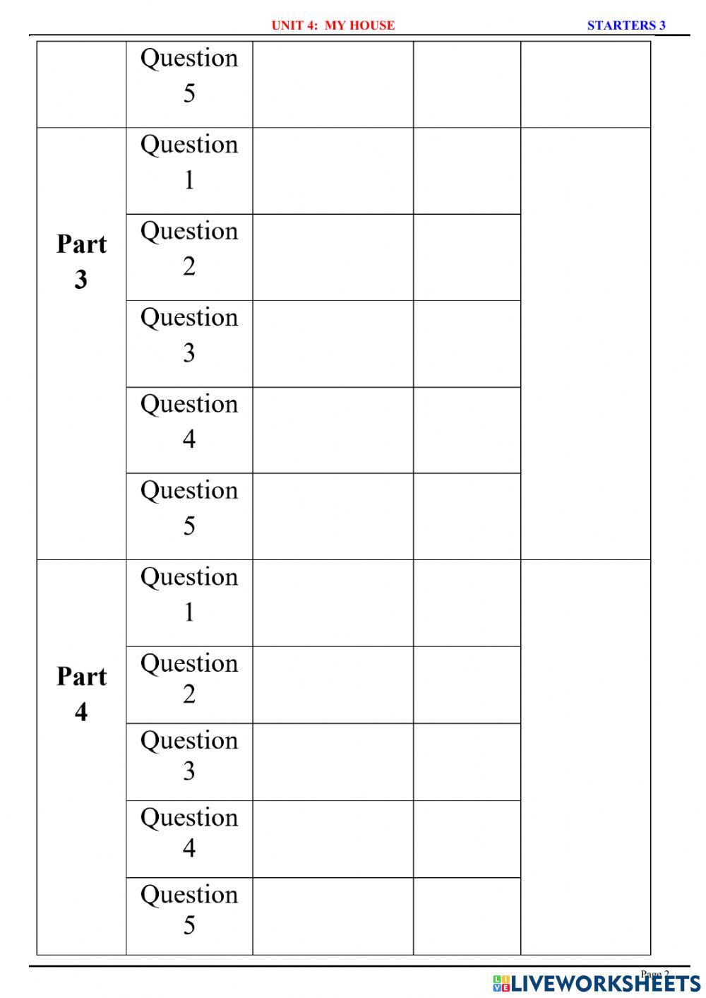 Starters 3 - u4 - test 1 - reading & writing test