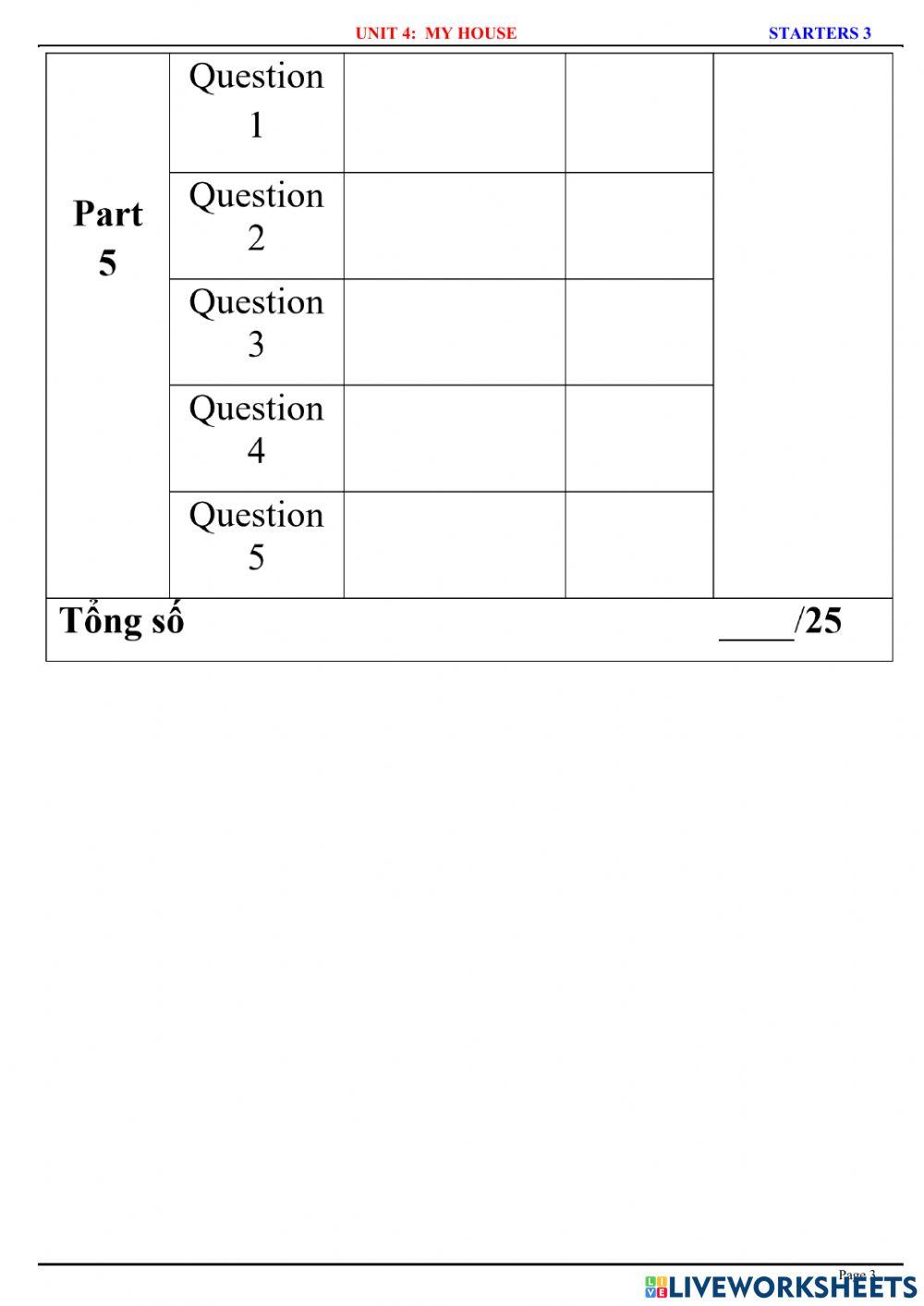 Starters 3 - u4 - test 1 - reading & writing test