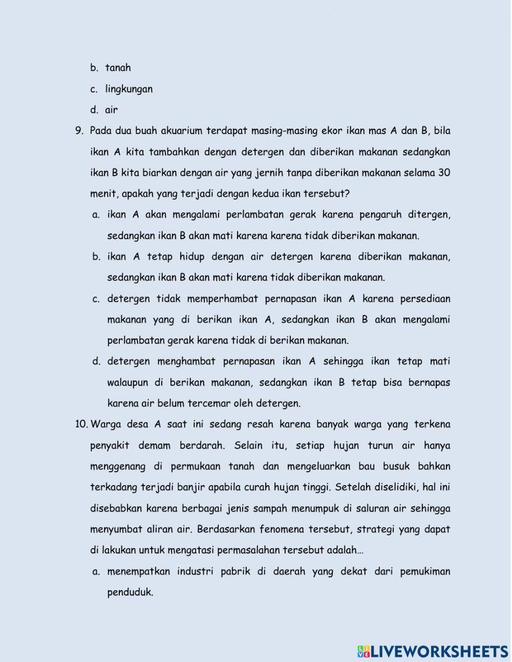 Soal evaluasi pencemaran lingkungan oleh intan aulira