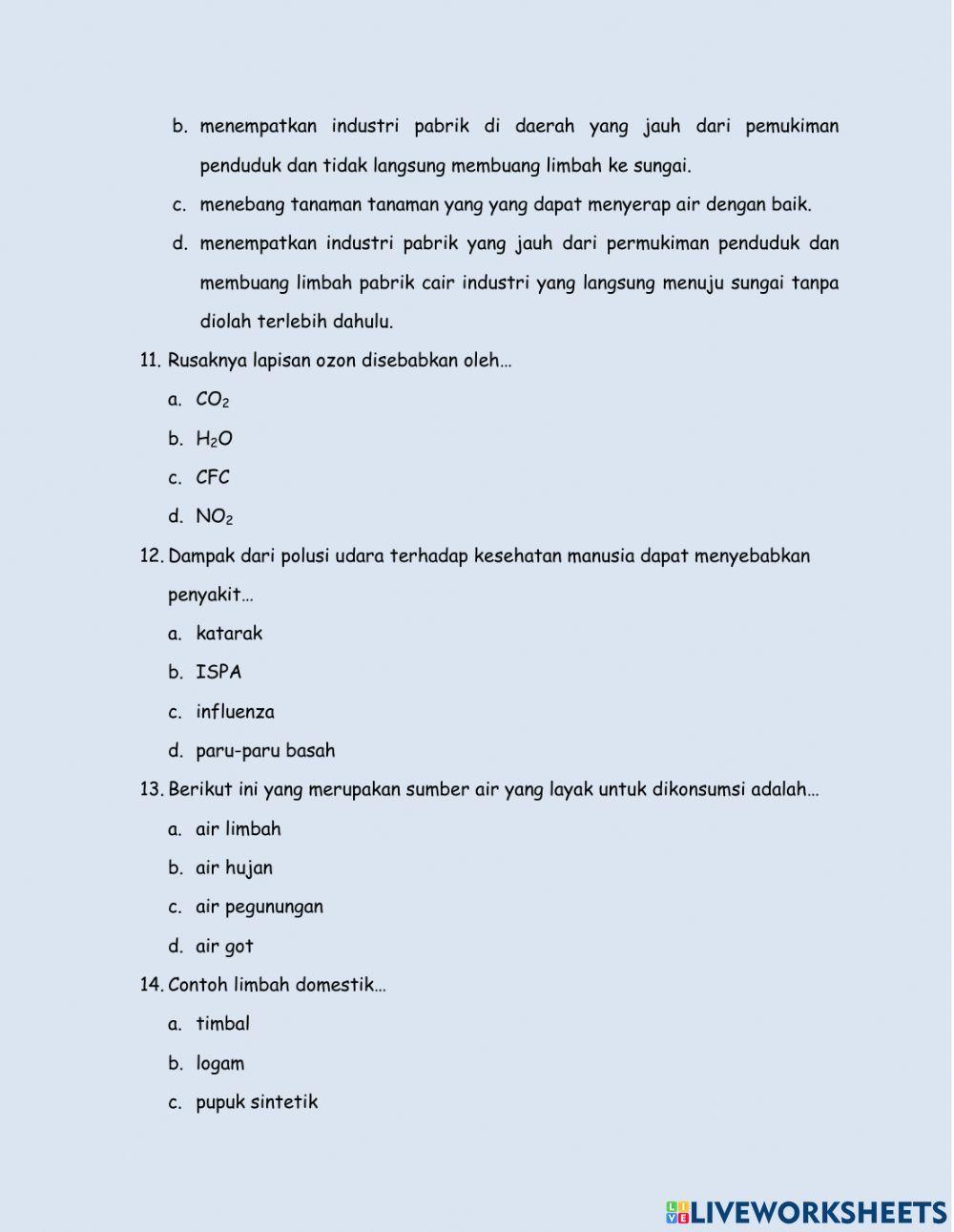 Soal evaluasi pencemaran lingkungan oleh intan aulira