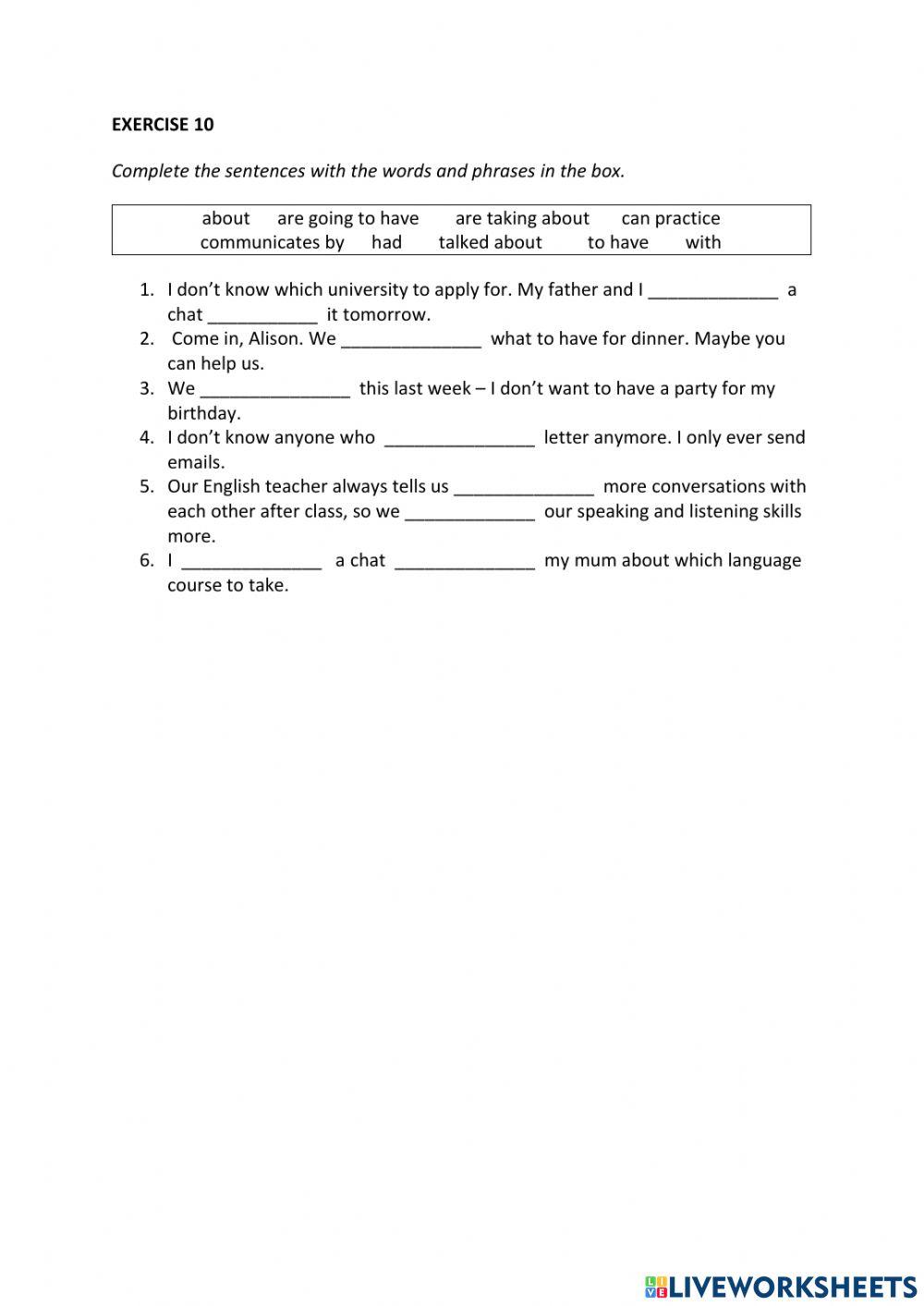 IE0, Unit 9, Grammar and Vocabulary, Exercise 10