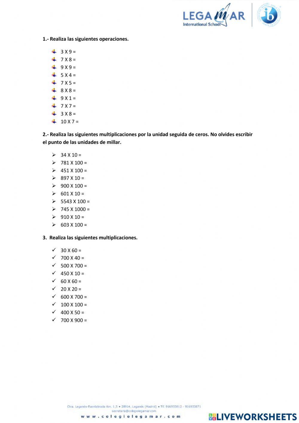 Multiplicaciones por la unidad seguida de ceros