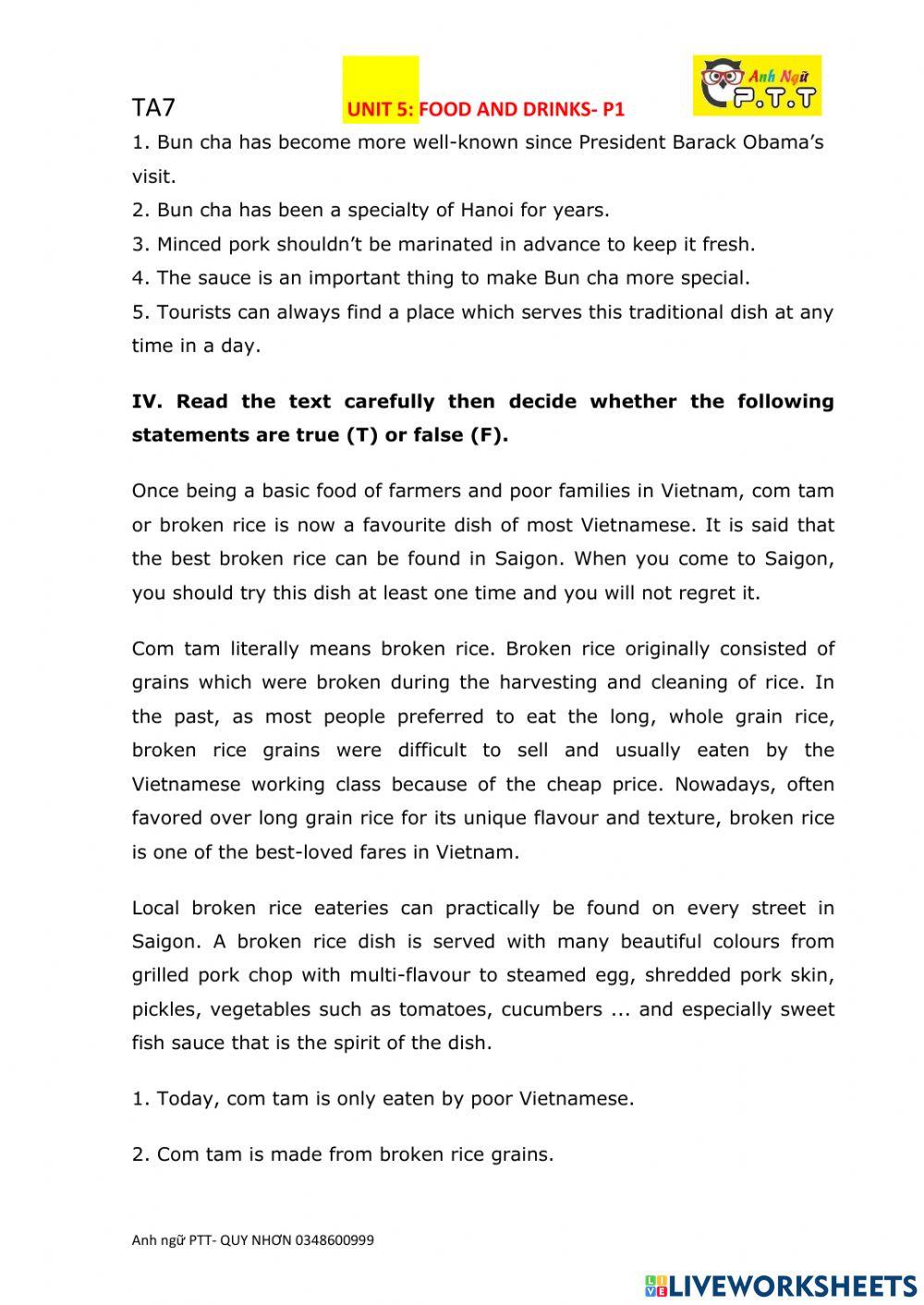 Ta7 unit 5 food and drinks p1