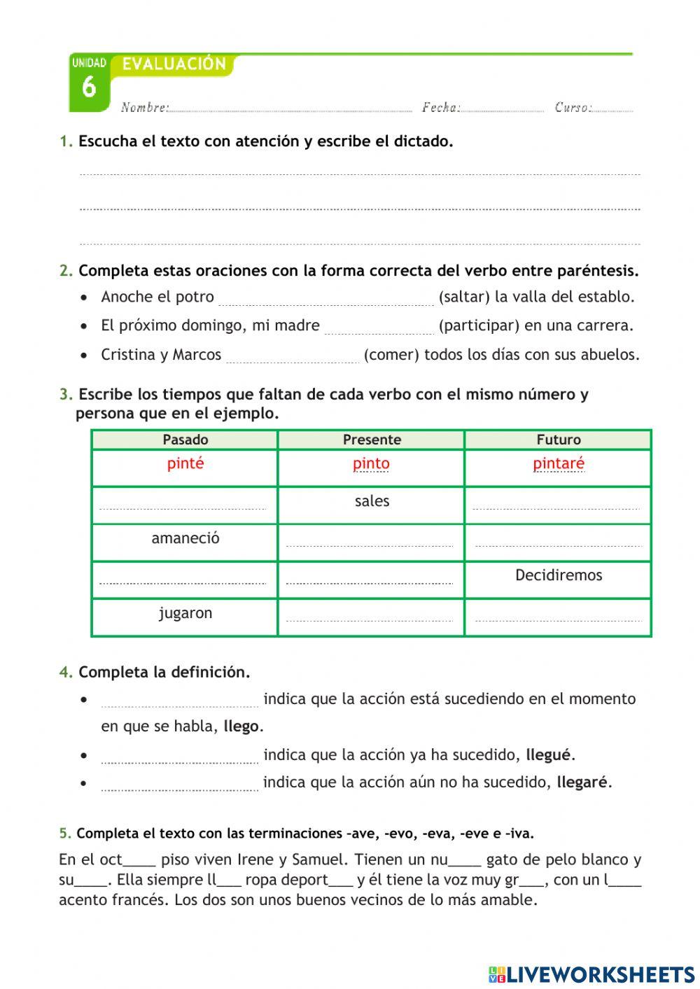 Prueba Lengua Tema 6
