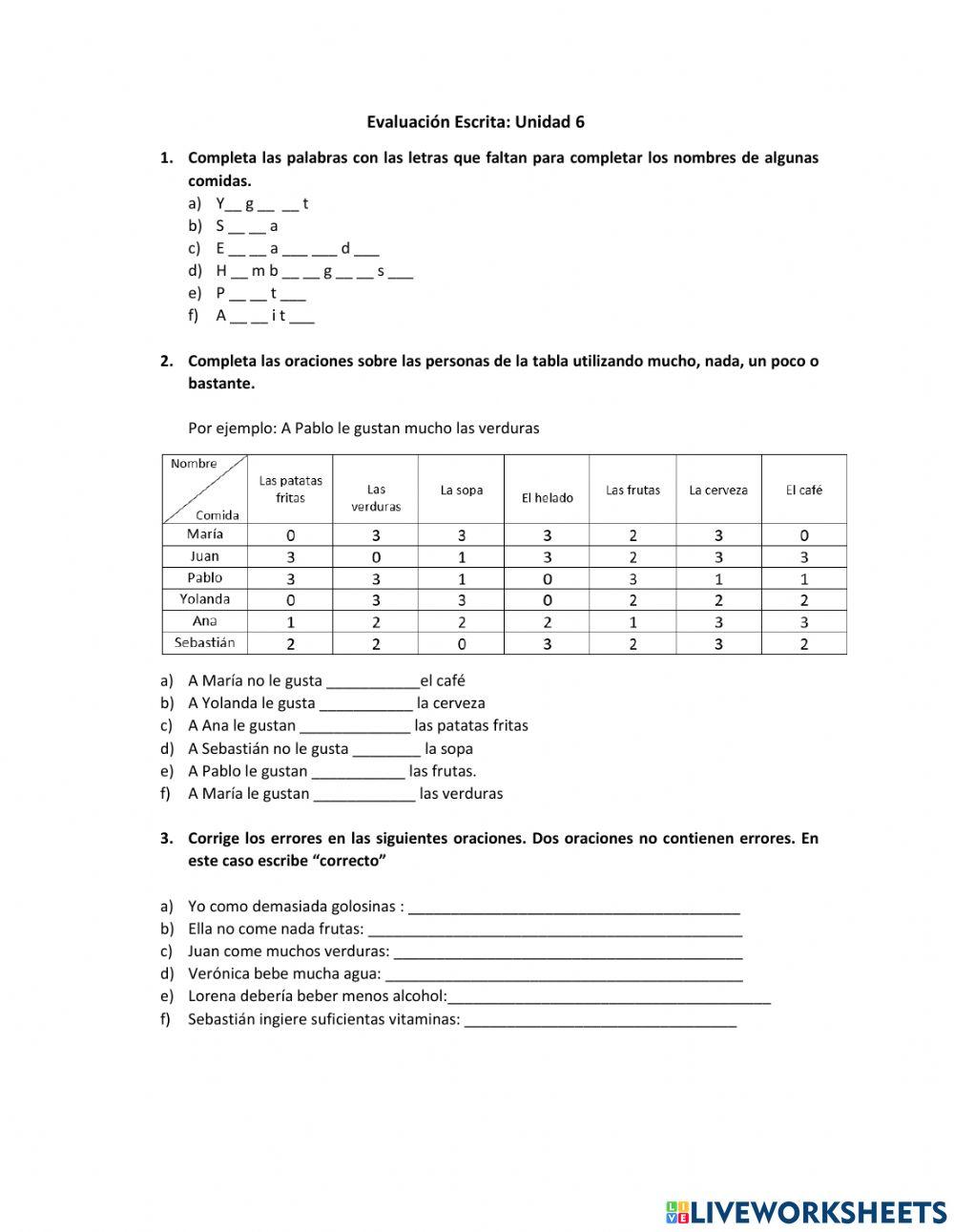 Evaluación Escrita Unidad 6