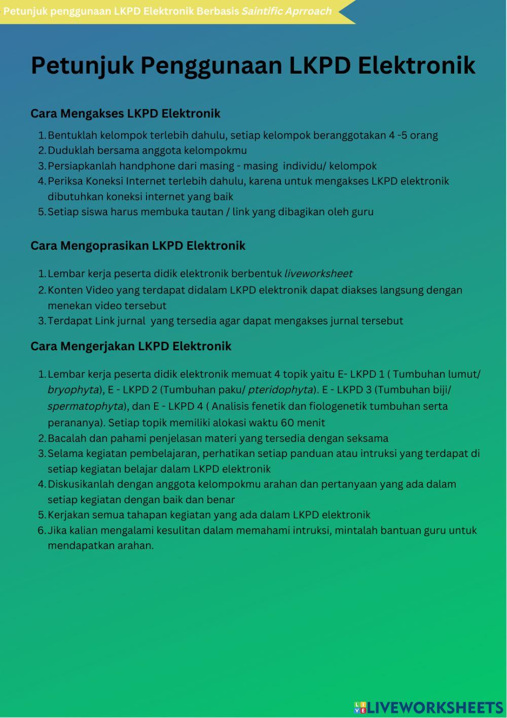 Petunjuk Penggunaan LKPD Elektronik