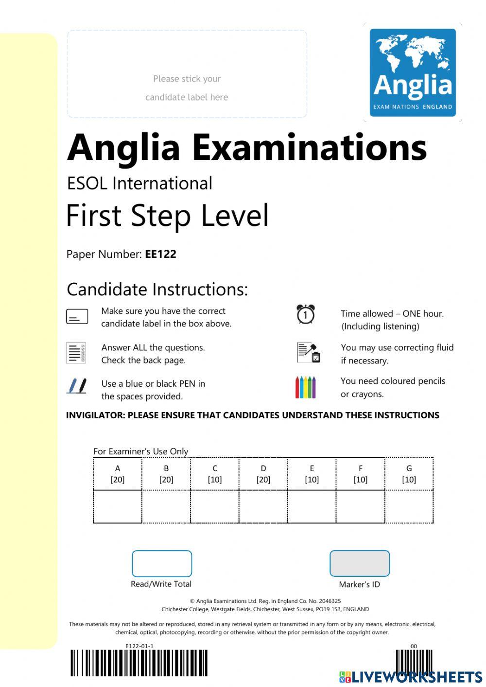 FIRST STEP WRITING EXAM END OF THE YEAR 2022