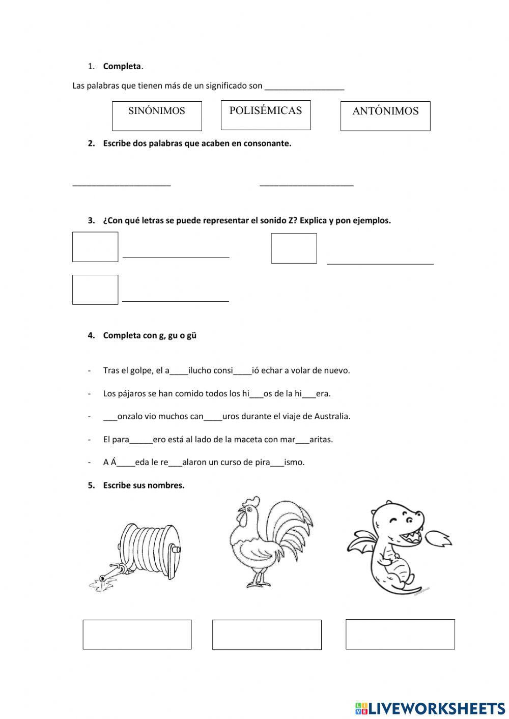 Examen de lengua 3º