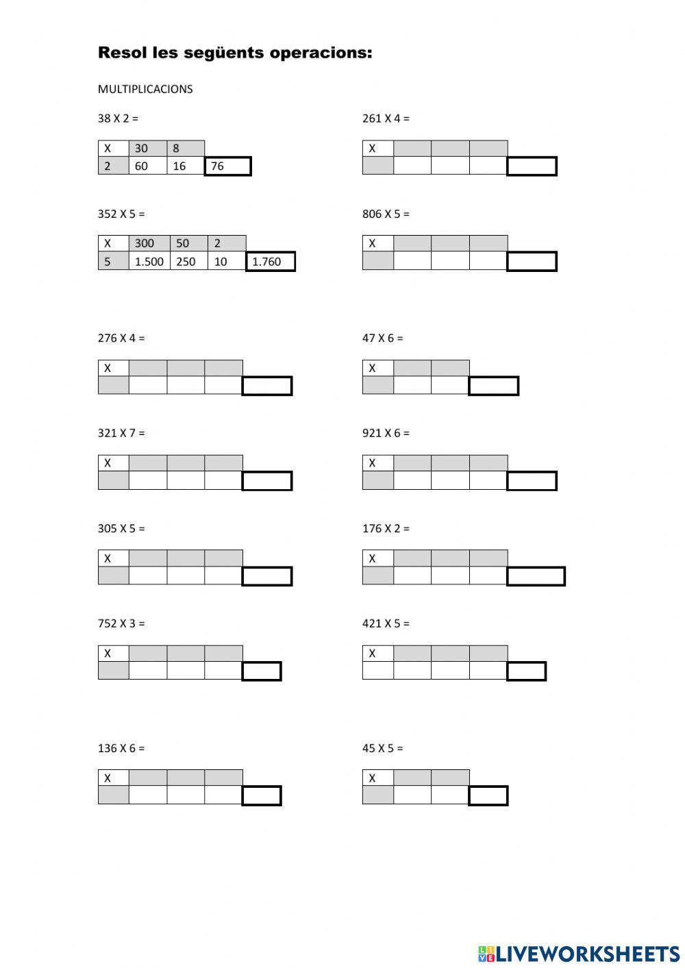 Multiplicacions d'una xifra