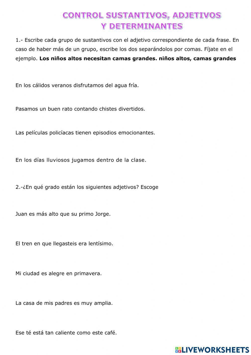 Control adjetivos y determinantes