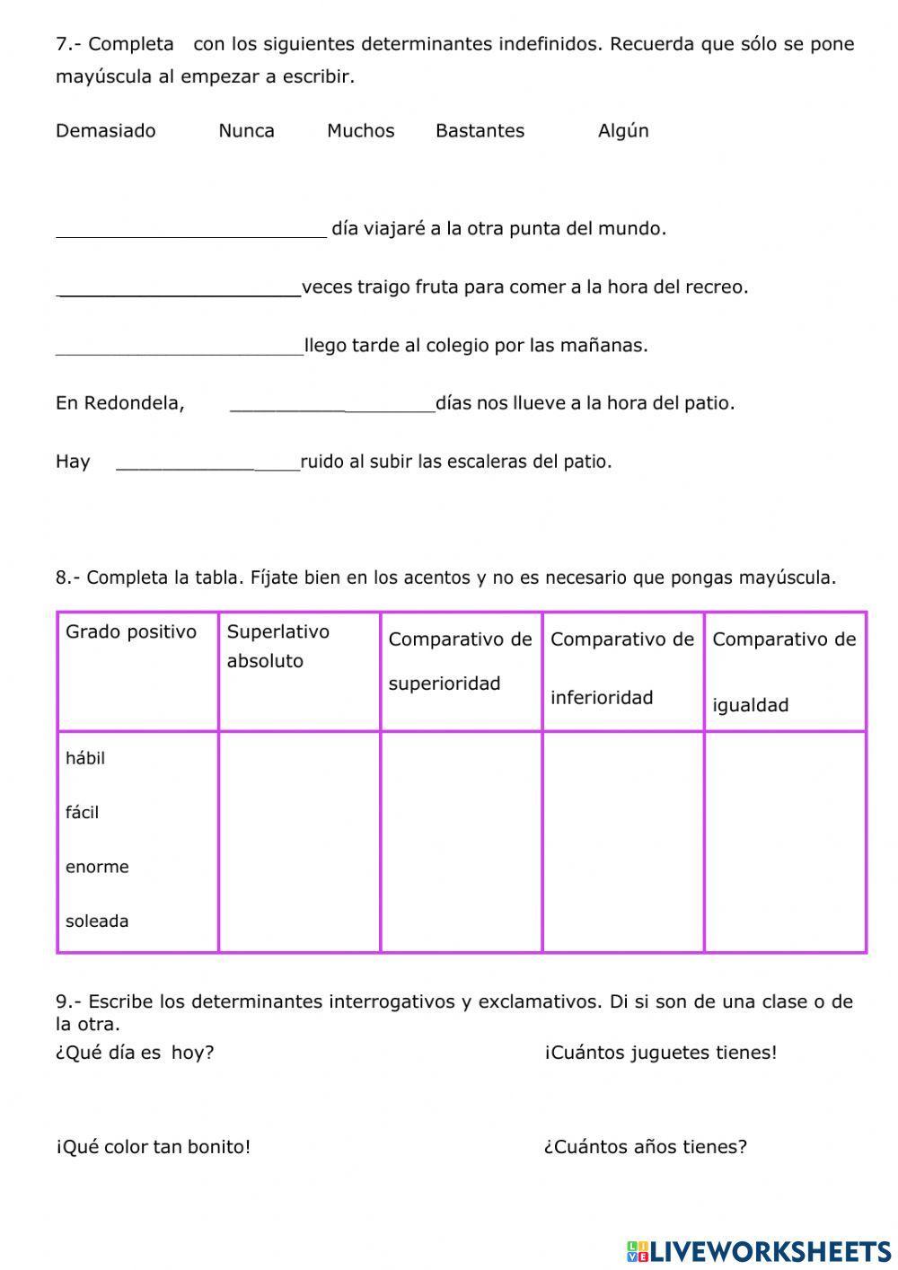 Control adjetivos y determinantes