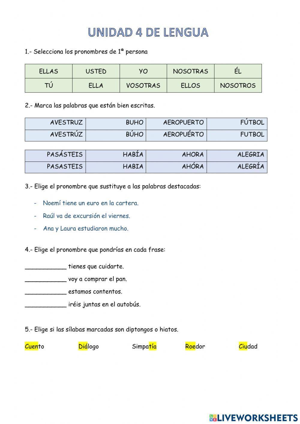 Repaso Diptongos Hiatos y Pronombres