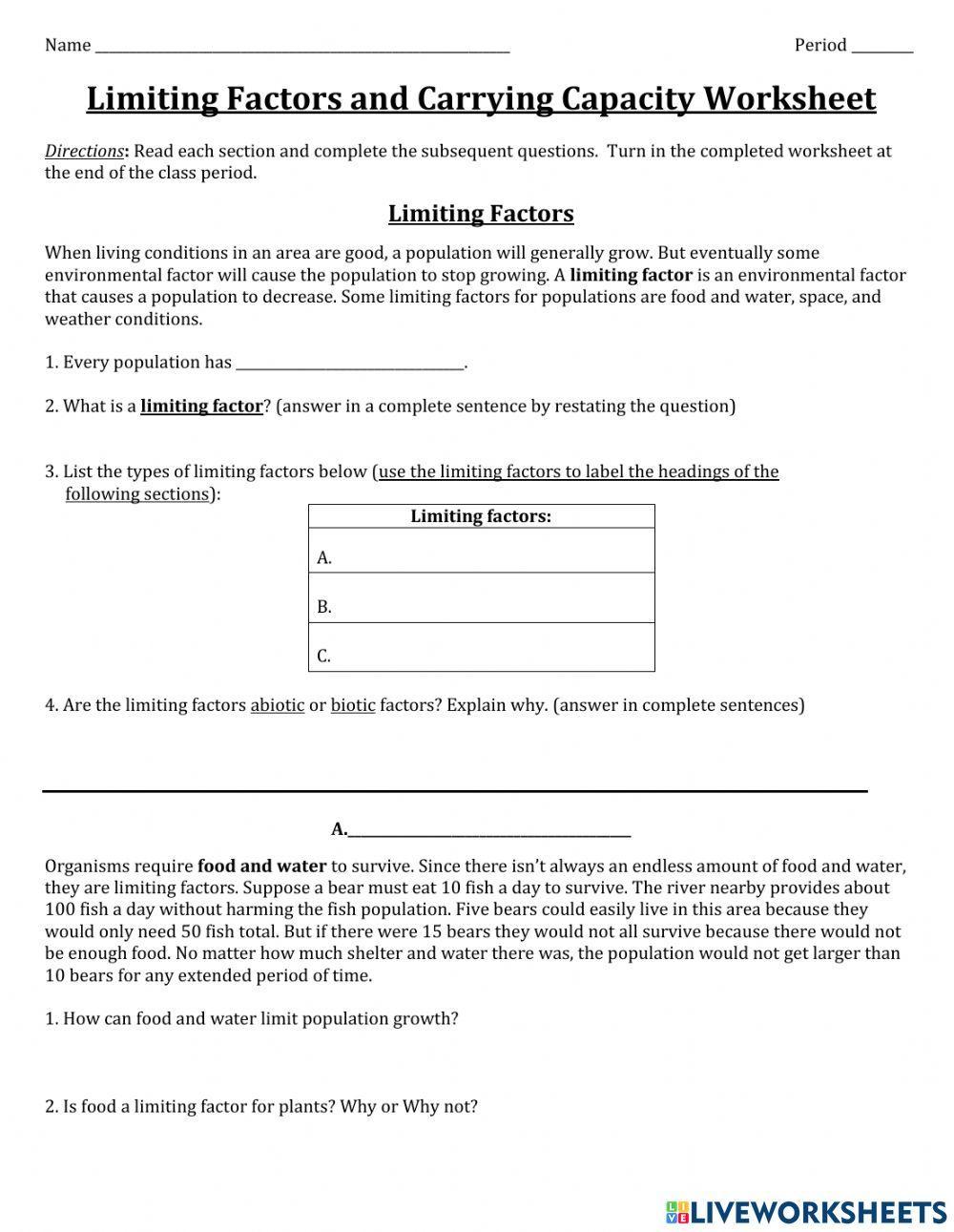 2240056 Limiting Factors Carrying Capacity Worksheet