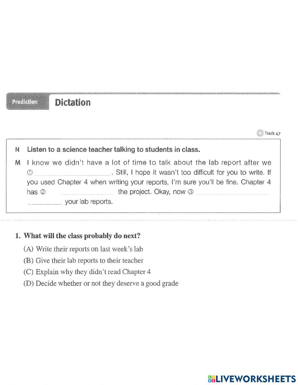Listening Unit 4 Chapter 1-Prediction Questions