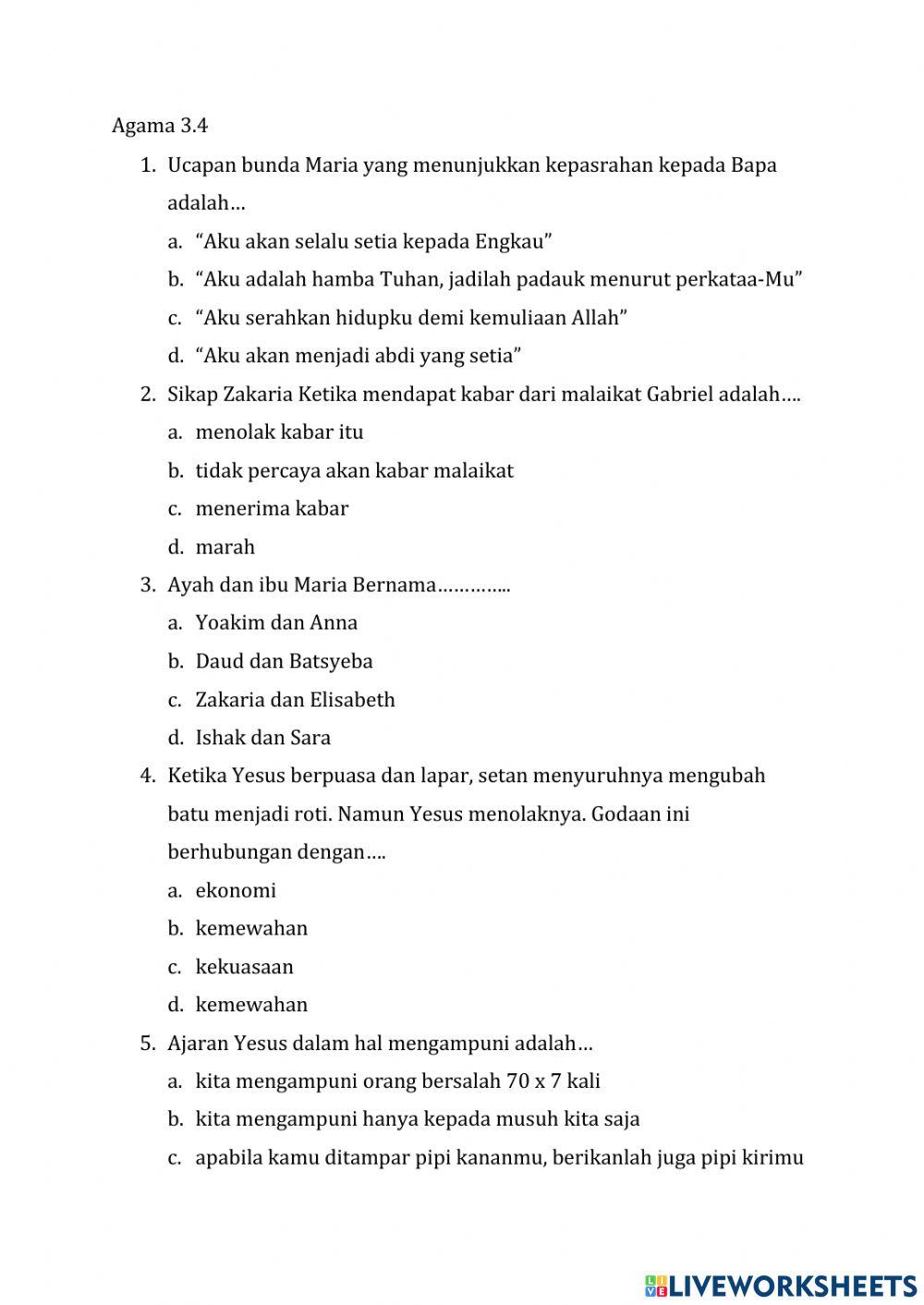 Agama katolik kelas 5 kd 3.4