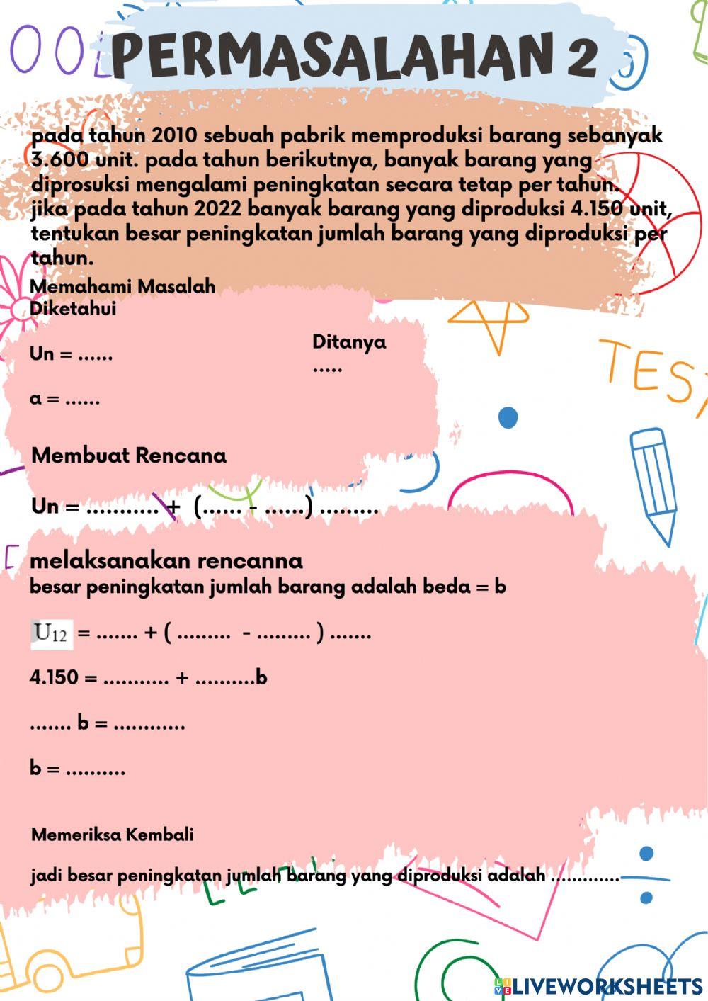 Soal Cerita Barisan Aritmetika