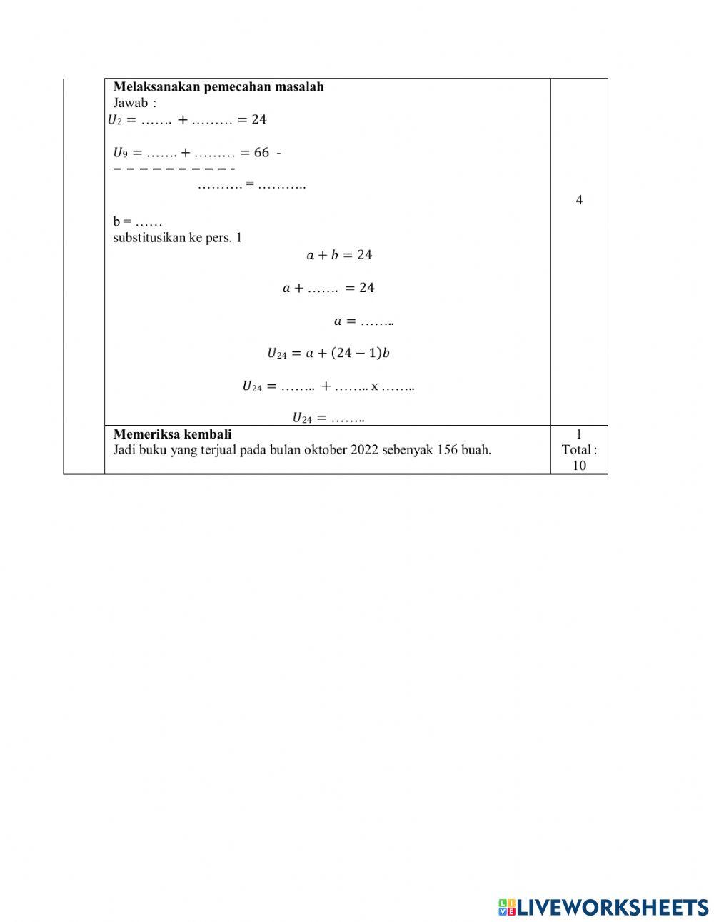 EVALUASI Cerita Barisan Aritmetika