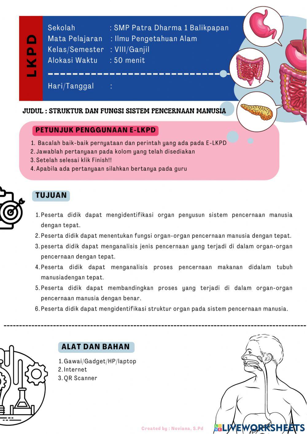 LKPD struktur dan fungsi sistem pencernaan