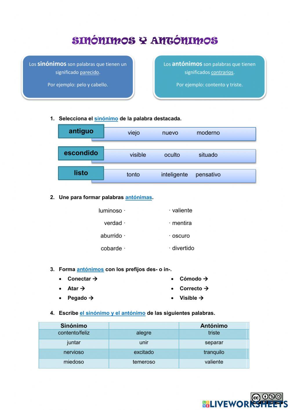 SINÓNIMOS Y ANTÓNIMOS