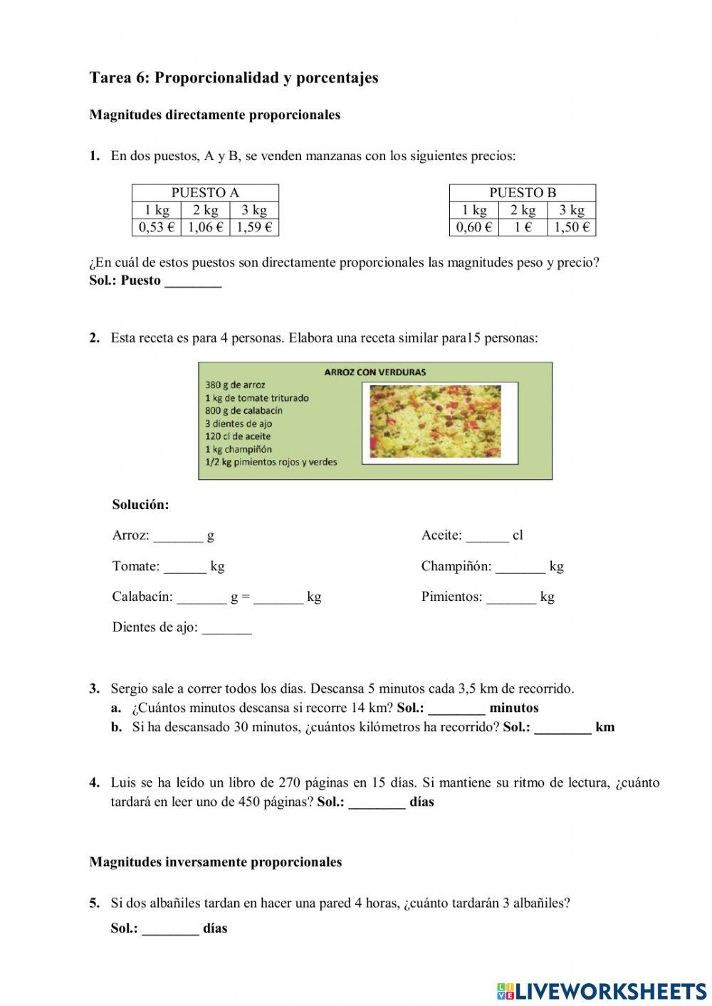 Proporcionalidad y Porcentajes 1º ESO