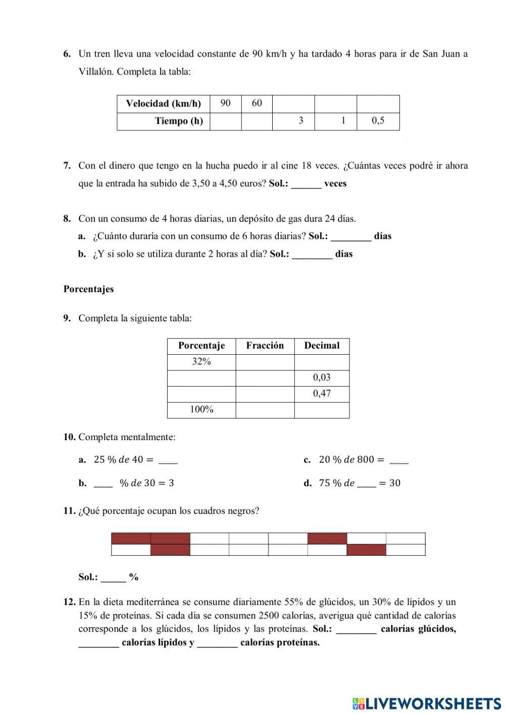 Proporcionalidad y Porcentajes 1º ESO