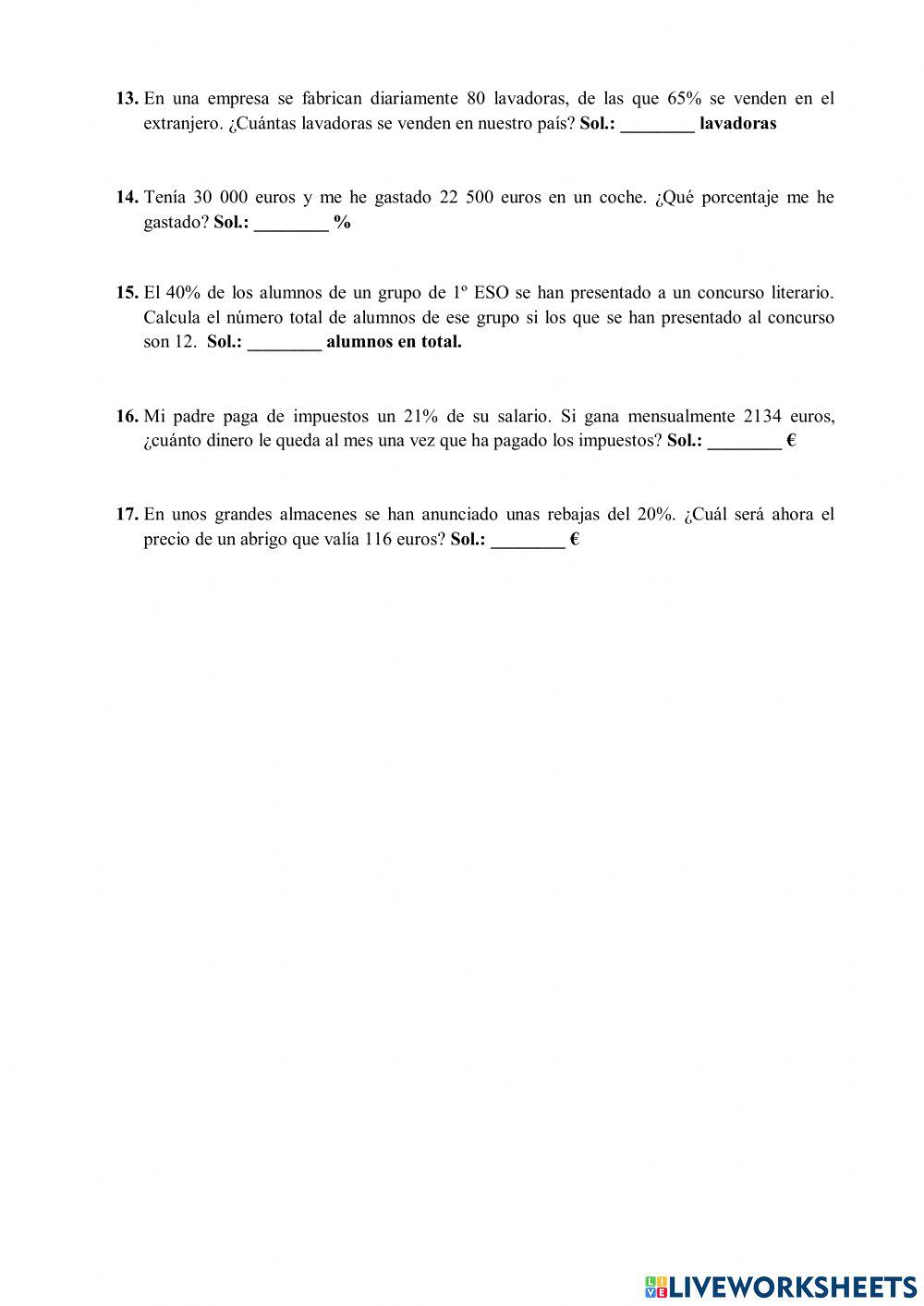 Proporcionalidad y Porcentajes 1º ESO