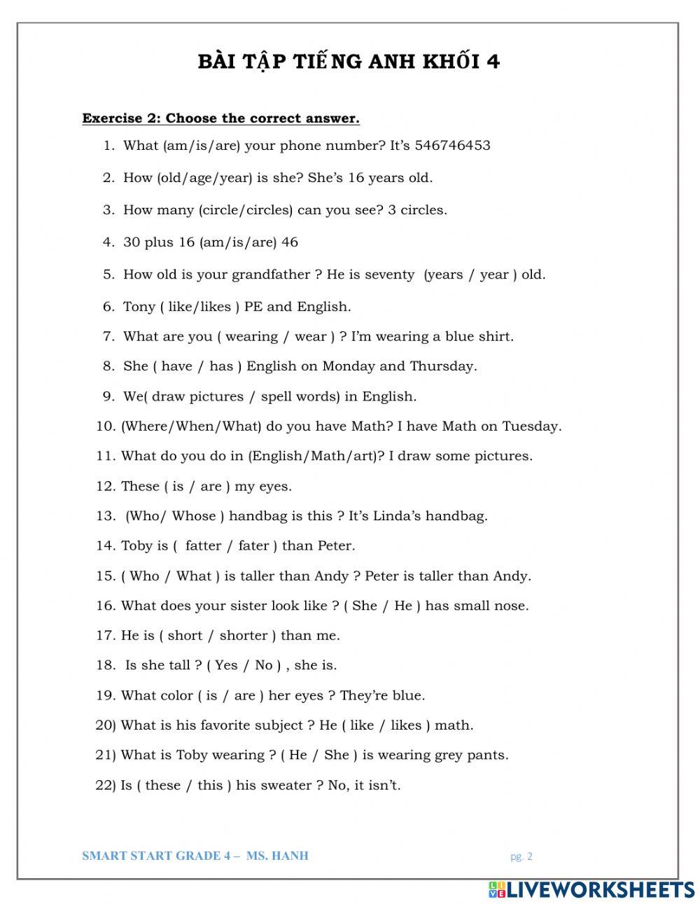 Ôn thi hk1 tiếng anh lớp 4