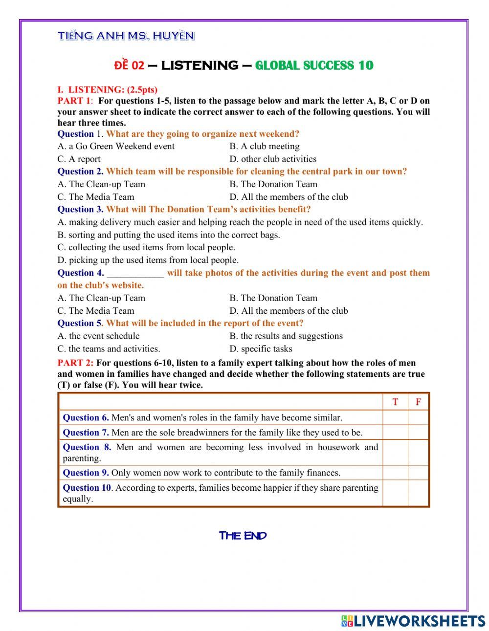 E10. global success. đề 2 listening