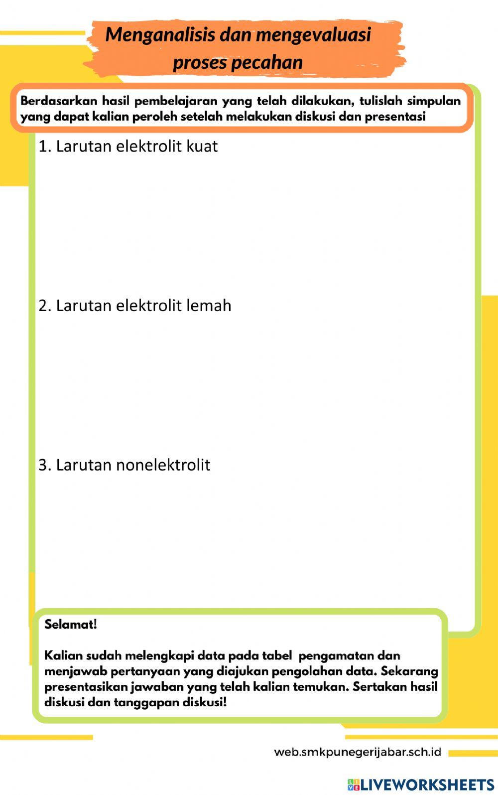 Larutan Elektrolit dan Larutan Non Elekrolit