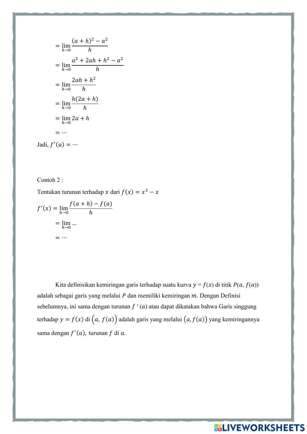 Turunan fungsi aljabar