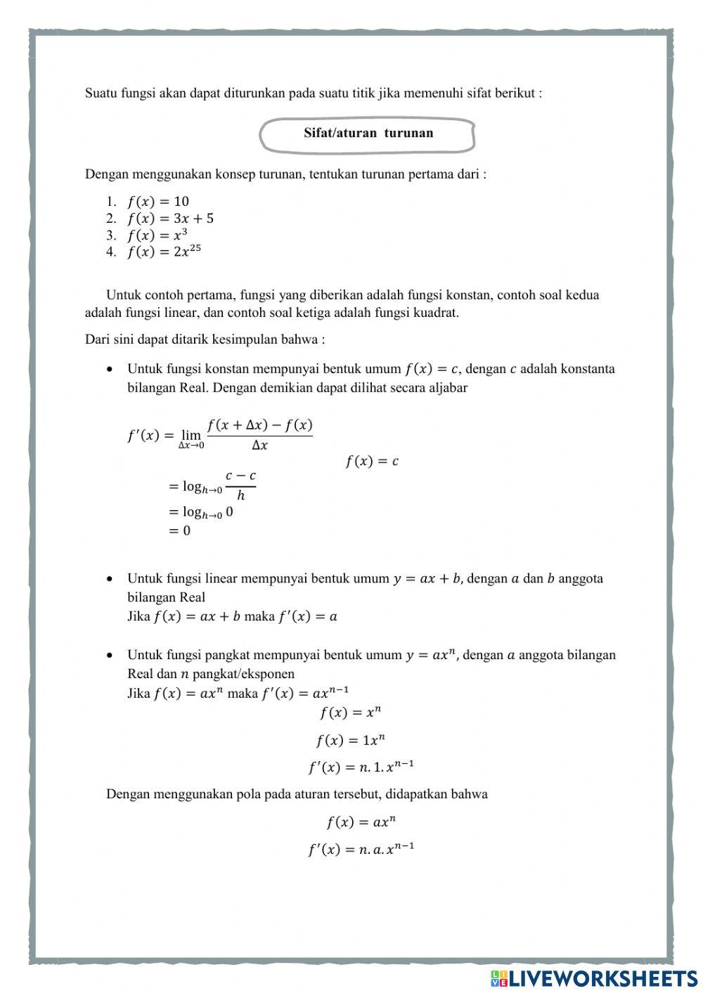 Turunan fungsi aljabar