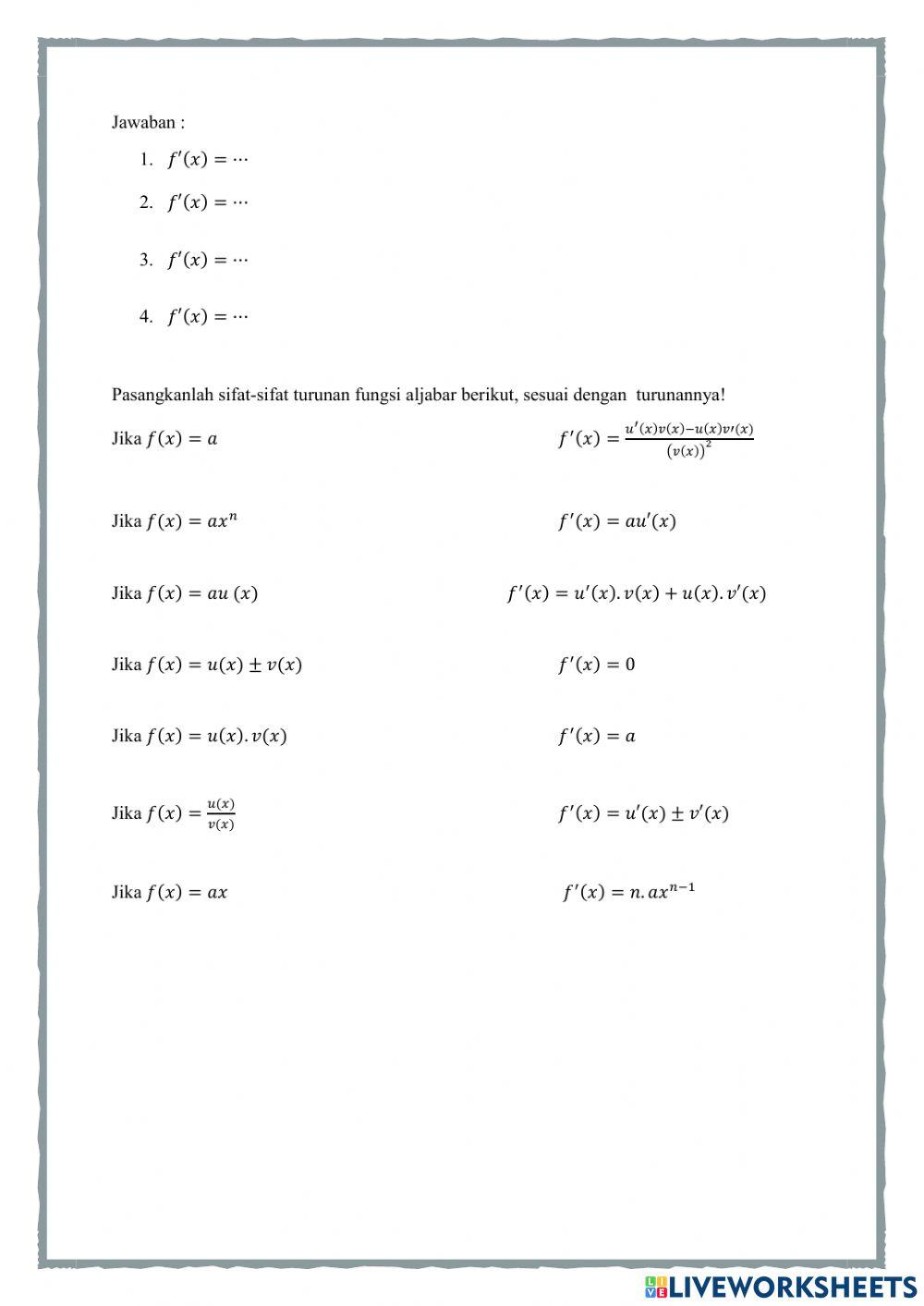 Turunan fungsi aljabar