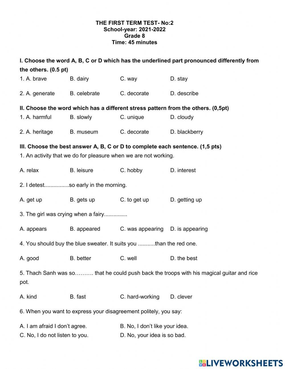 On tap hoc ki 1 lop 8