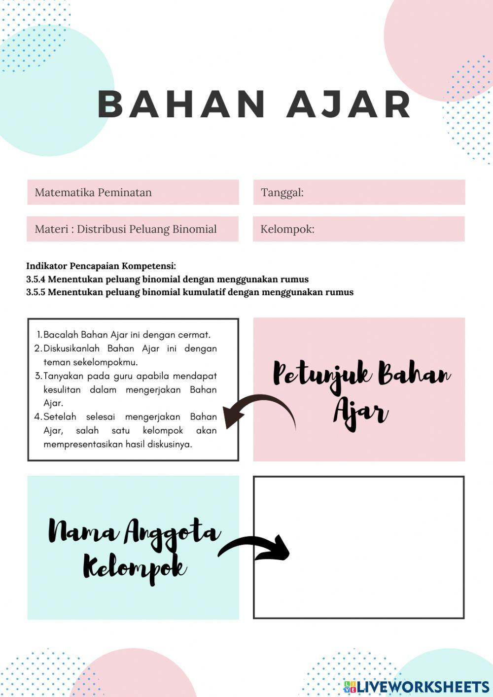 Bahan Ajar Distribusi Peluang Binomial dan Kumulatif