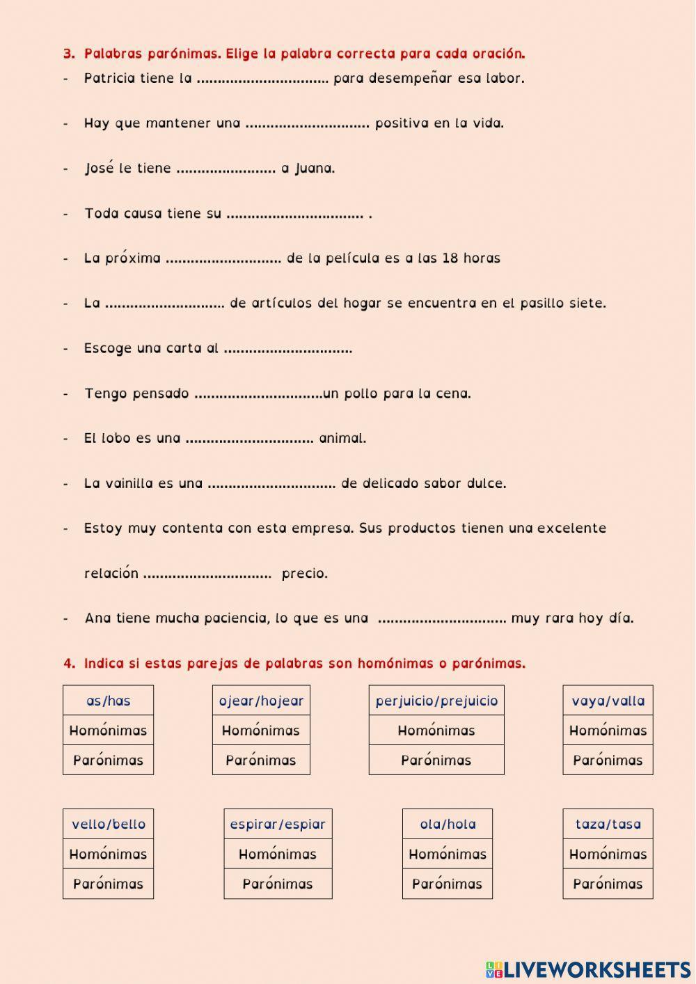 Palabras homónimas y parónimas