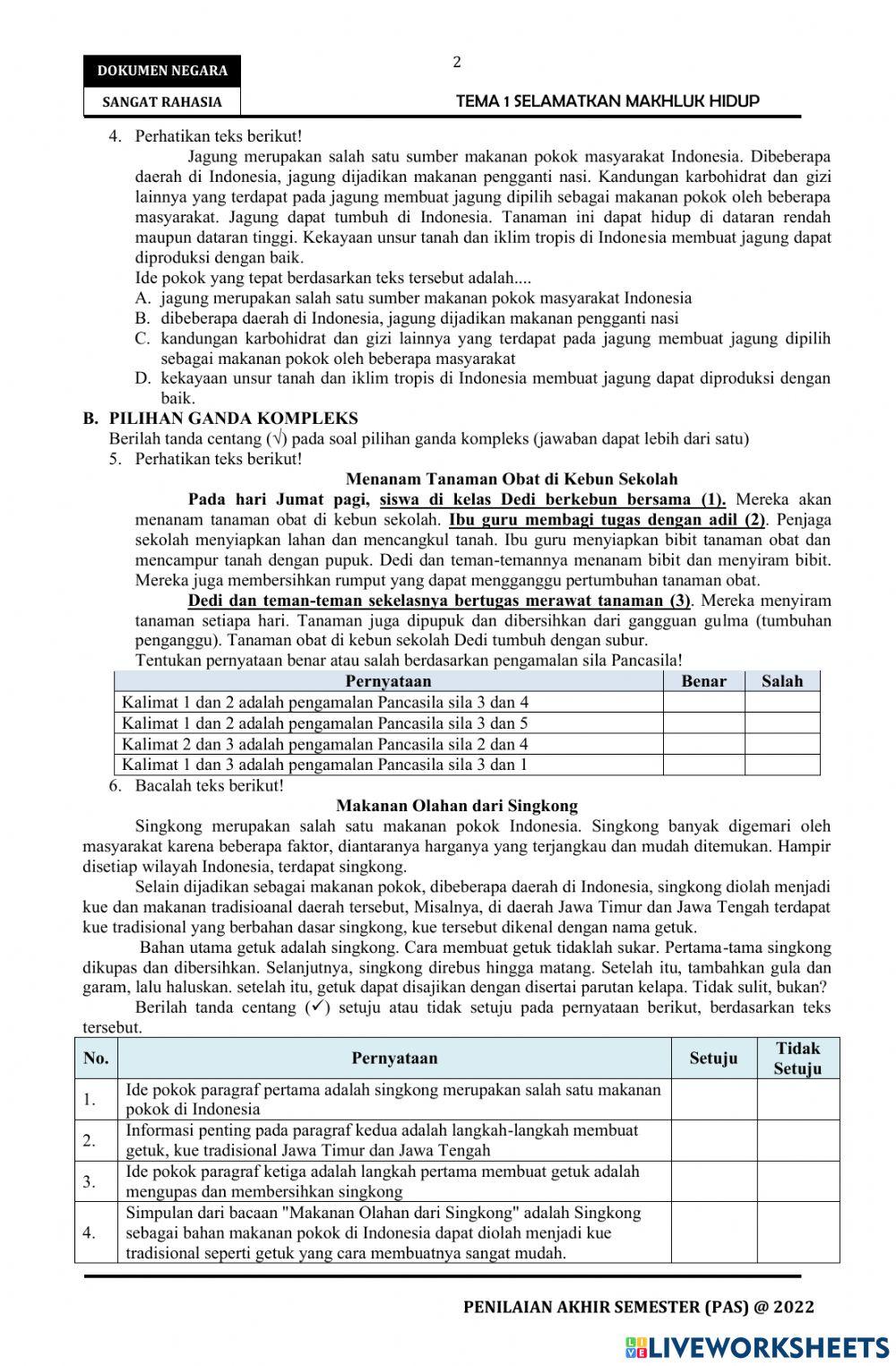 Soal PAS Tema 1 Kelas 6