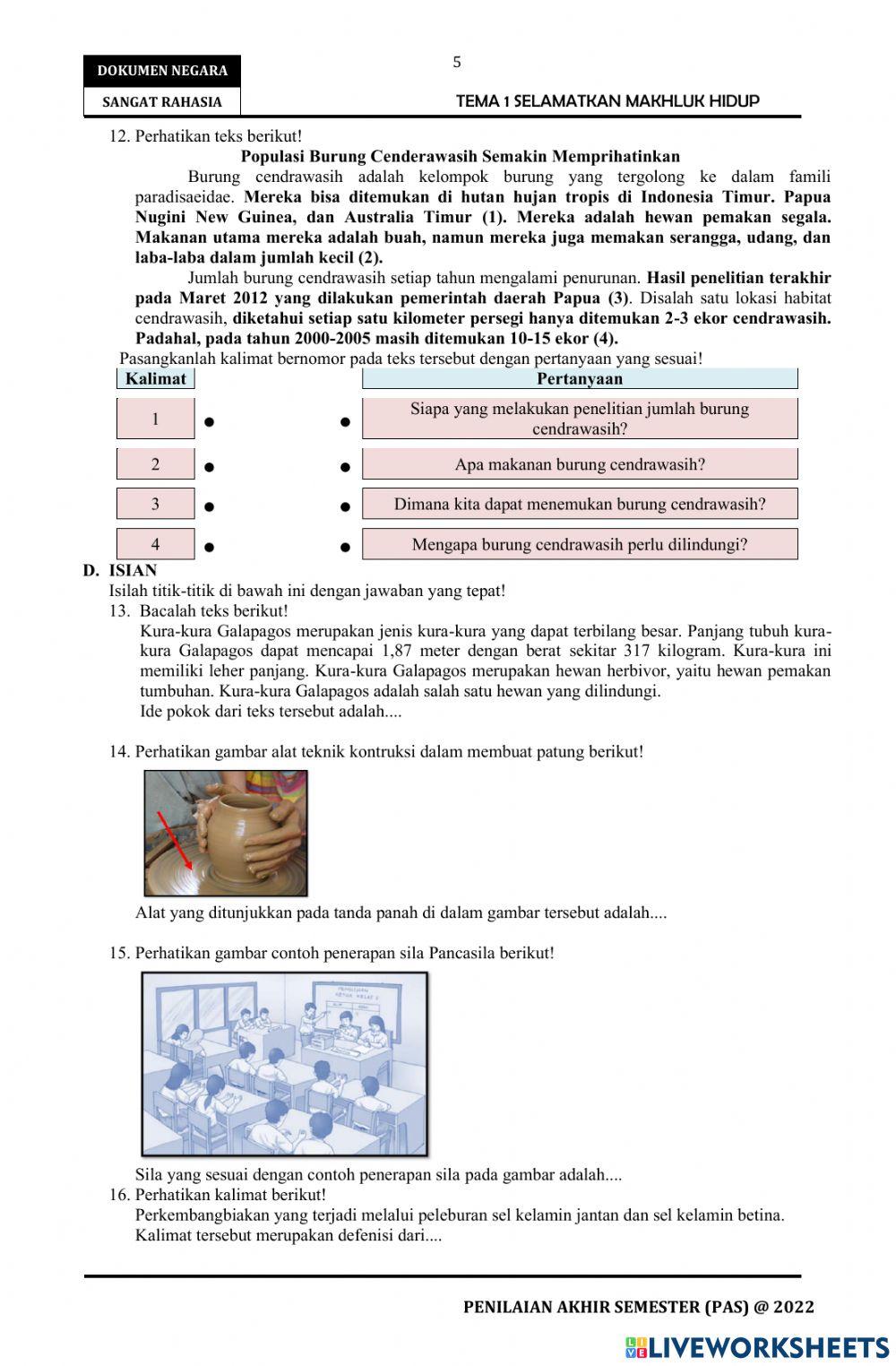 Soal PAS Tema 1 Kelas 6