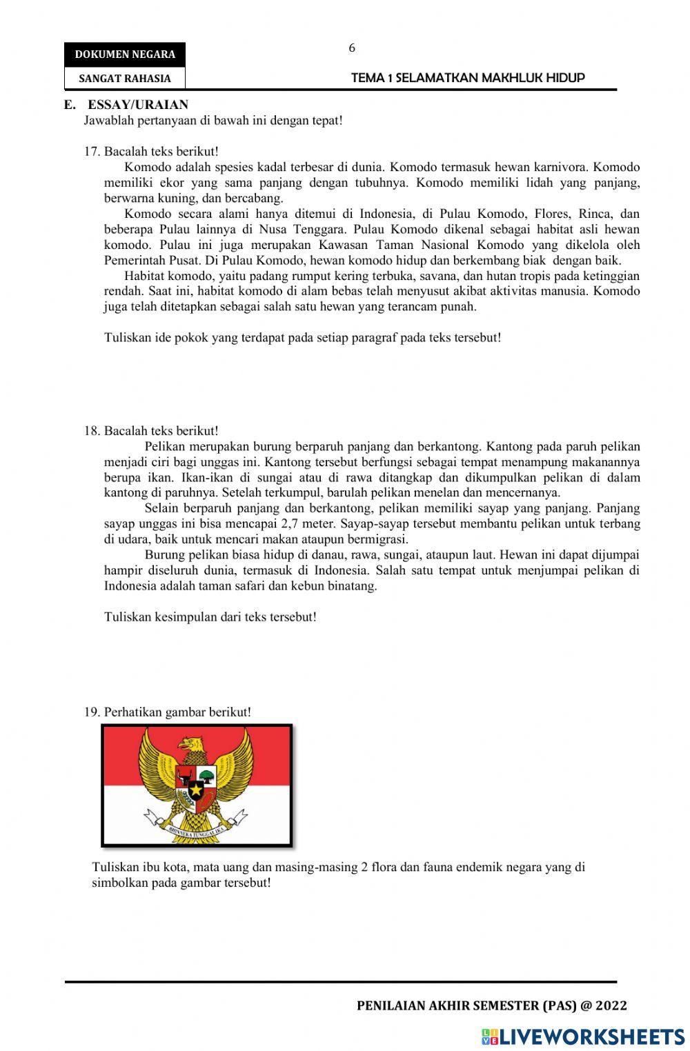 Soal PAS Tema 1 Kelas 6