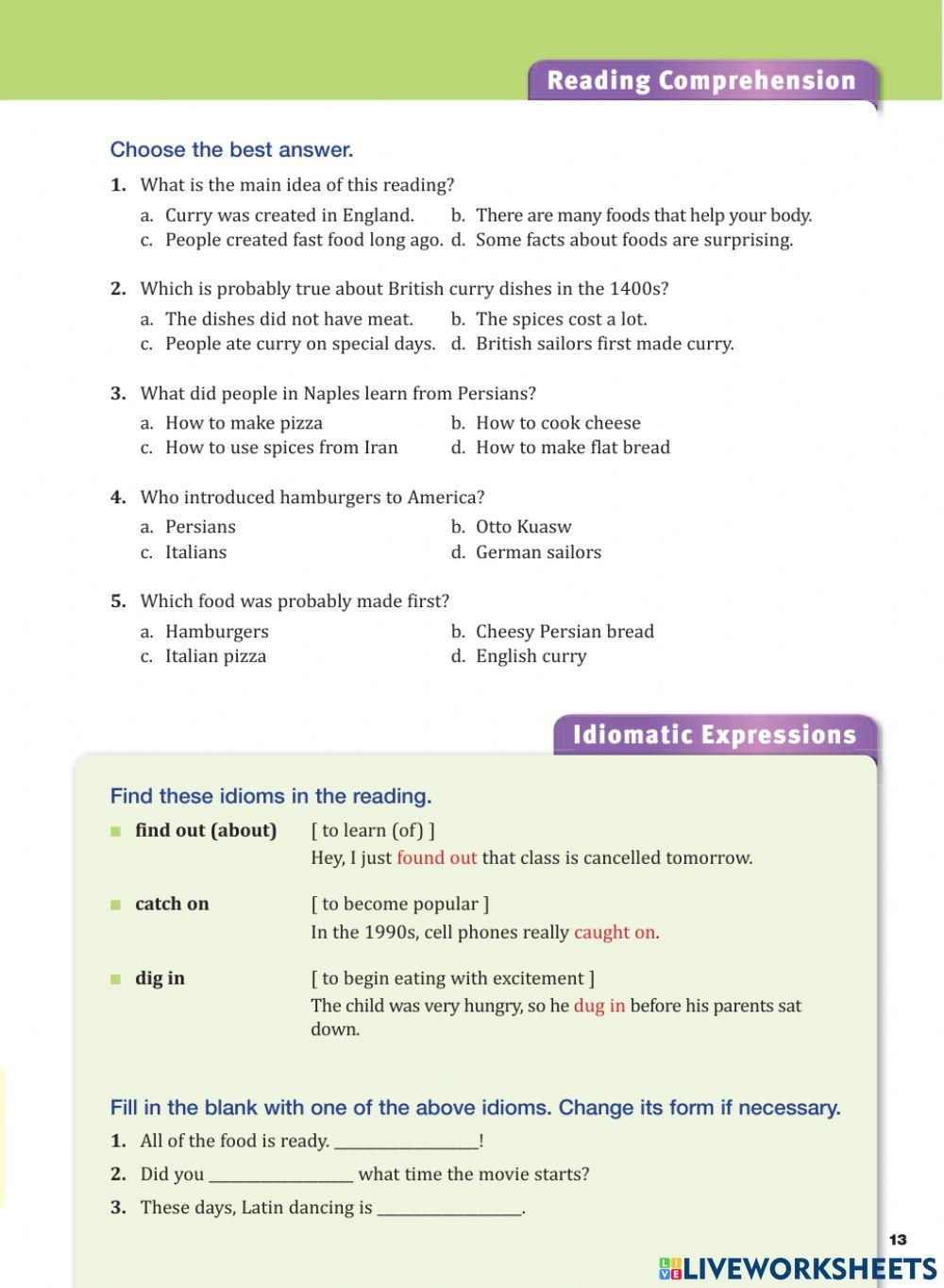 Food firsts - reading - low b1