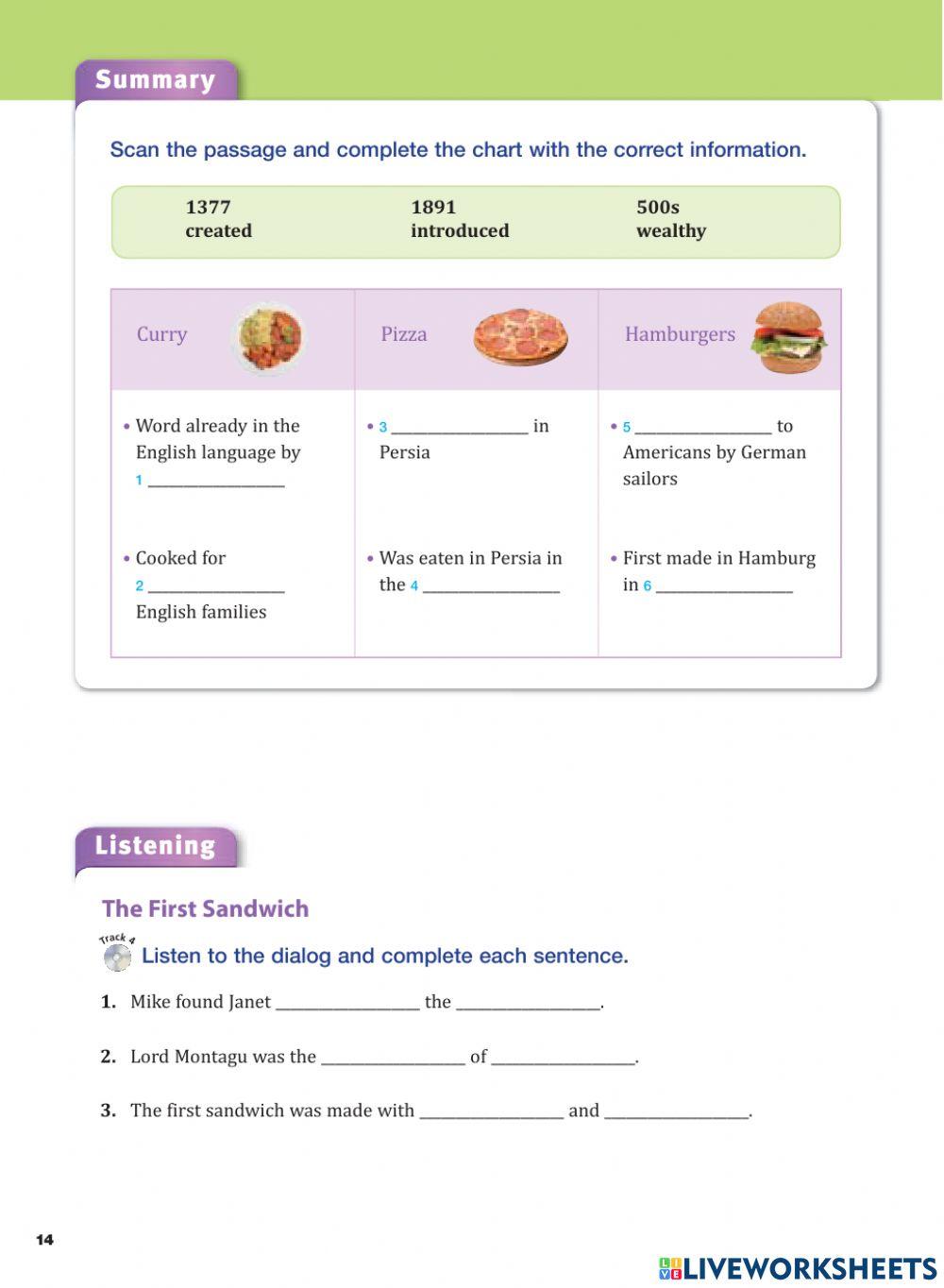Food firsts - reading - low b1