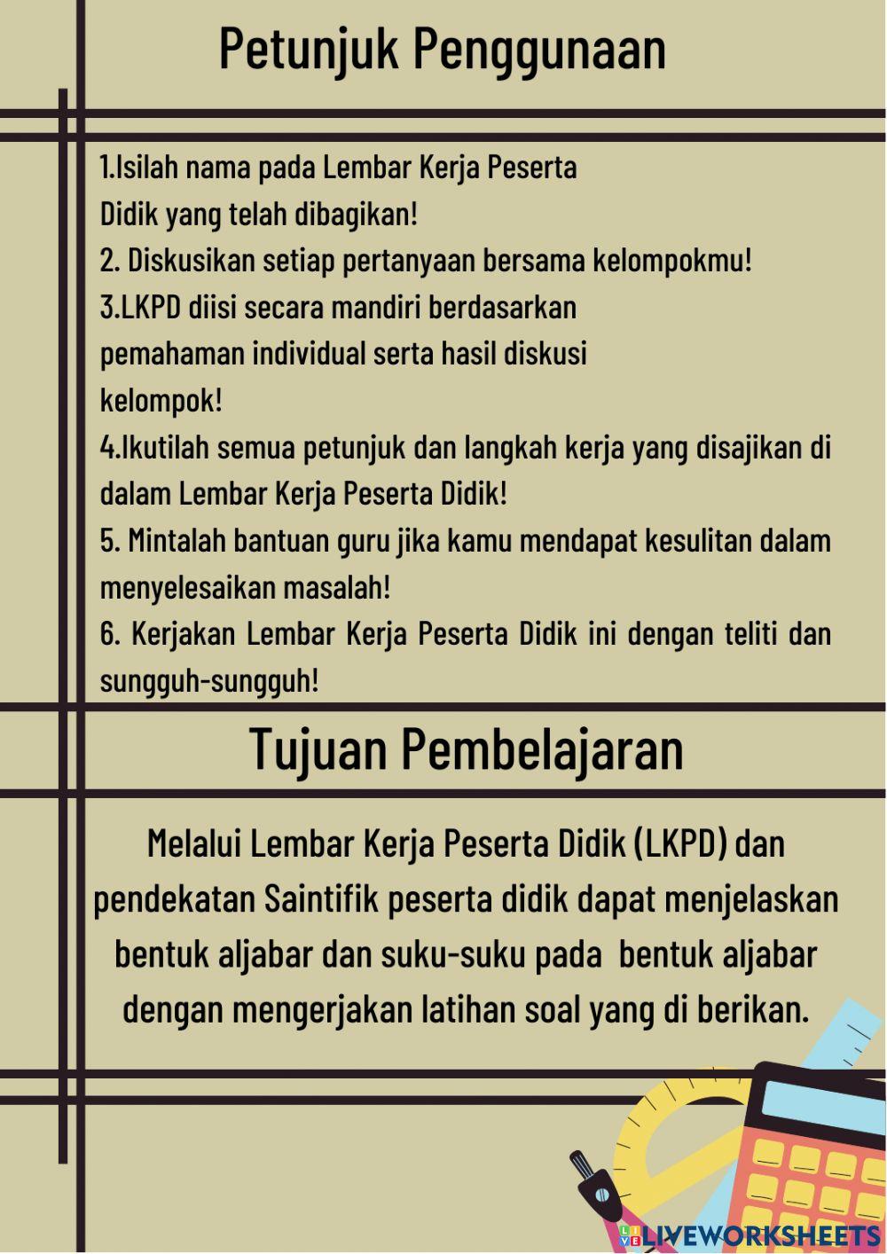 LKPD Materi Bentuk Aljabar