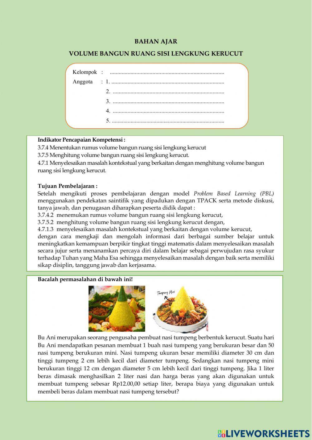 Volume Kerucut online exercise | Live Worksheets