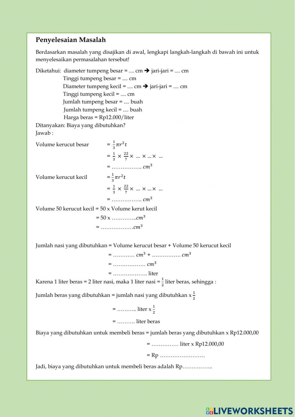 Volume Kerucut online exercise | Live Worksheets