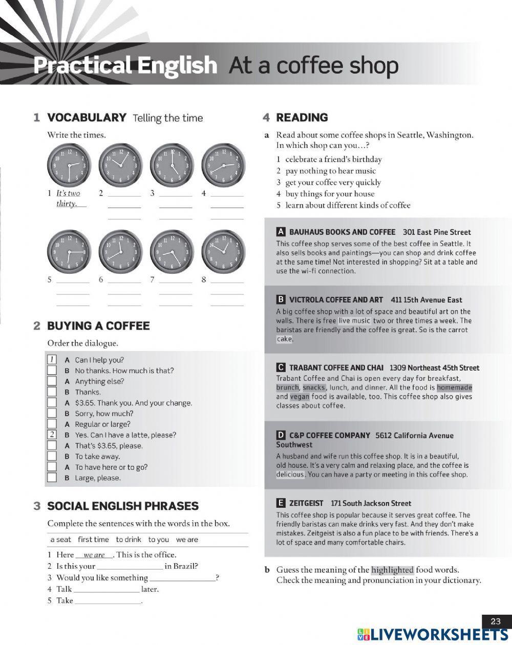 AEF At the cafe Workbook