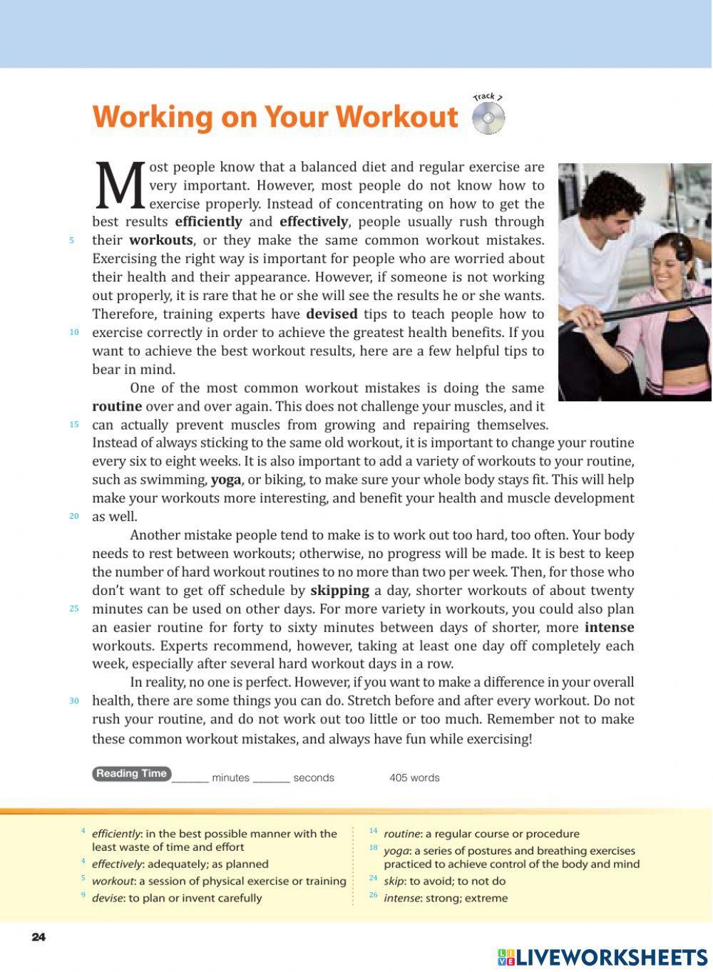 Working on Your Workout - B1 - READING CHALLENGE 3