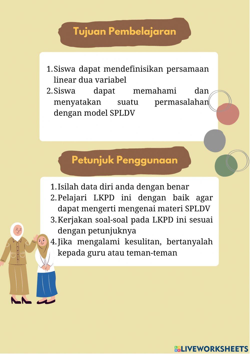 Liveworksheet KONSEP SPLDV Kelas 8 SMP