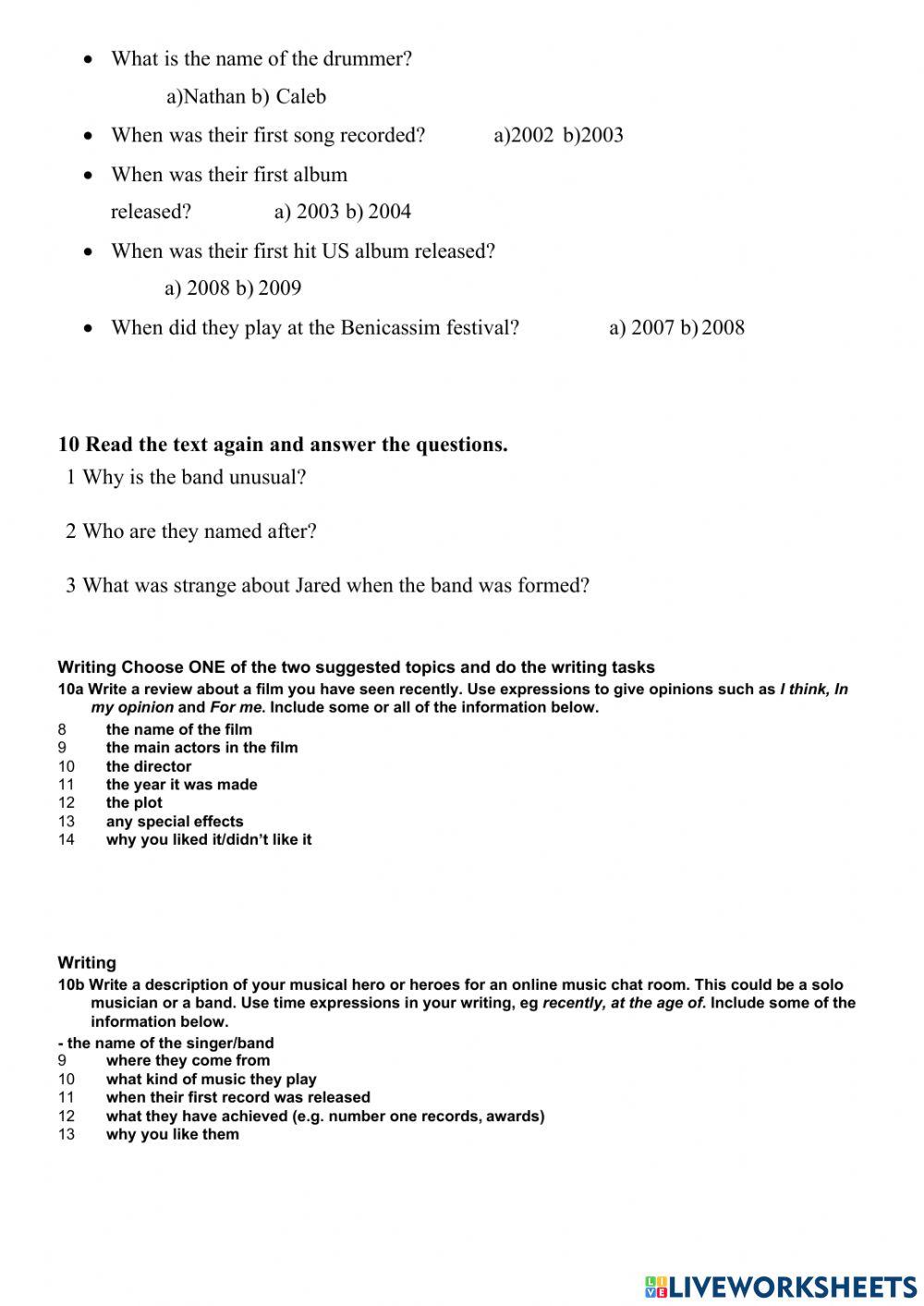 Semester test I Grade 8