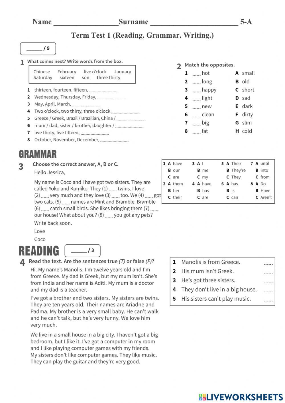 Prepare 5 Term Test 1
