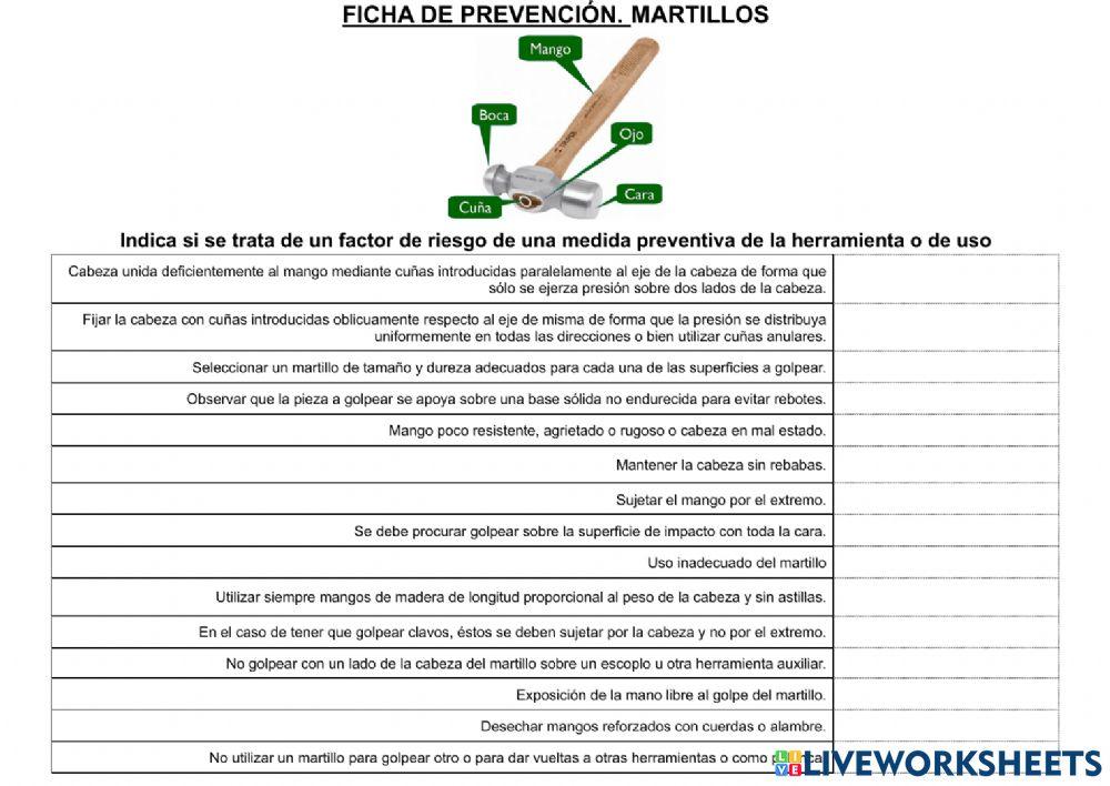 Ficha de prevención. Martillos